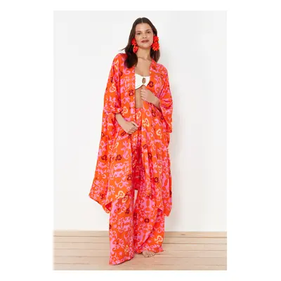 Trendyol Ethnic Patterned Belted Maxi Woven Kimono&Kaftan