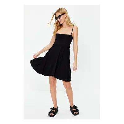 Trendyol Black Plain Mini Flounce Flexible Skater/Waist Open Mini Knit Dress