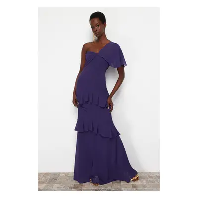 Trendyol Purple A-Cut Ruffled Woven Long Evening Dress