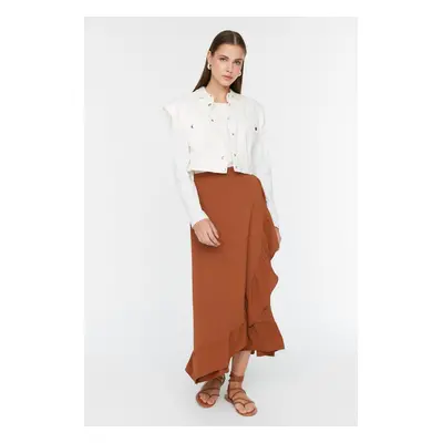 Trendyol Brown, Wrapped Ruffle Knitted Skirt