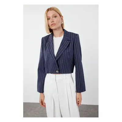 Trendyol Navy Blue Regular Crop Striped Woven Blazer Jacket