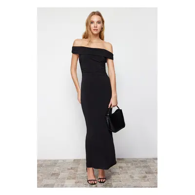 Trendyol Black Maxi Fitted Stretchy Knitted Maxi Pencil Madonna Collar Dress