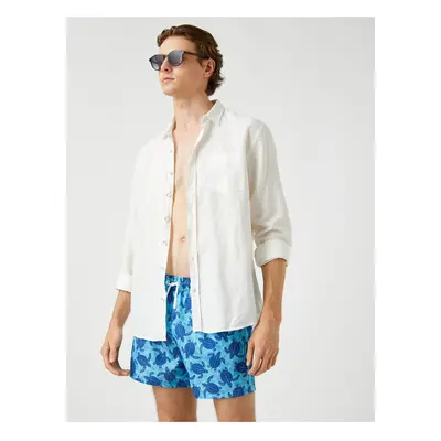 Koton Swimsuit Shorts Turtle Printed, Pockets, Tie Waist