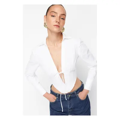 Trendyol X Zeynep Tosun White Tie Detailed Underwire Poplin Shirt