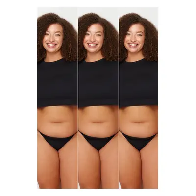 Trendyol Curve Black 3-Pack Cotton Plus Size String Panties