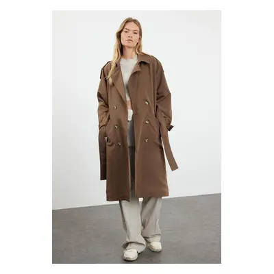 Trendyol Brown Oversize Belted Trench Coat