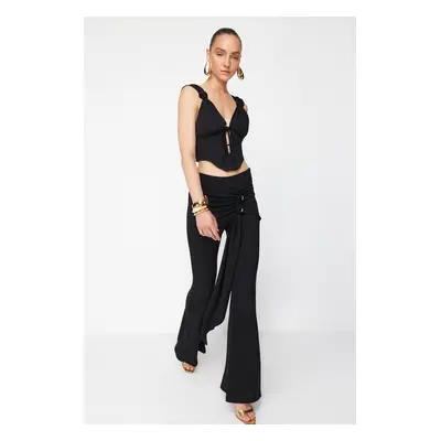 Trendyol X Zeynep Tosun Black Knitted Trousers with Accessory Detail