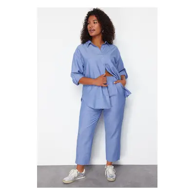 Trendyol Curve Blue Woven Plus Size Two Piece Set