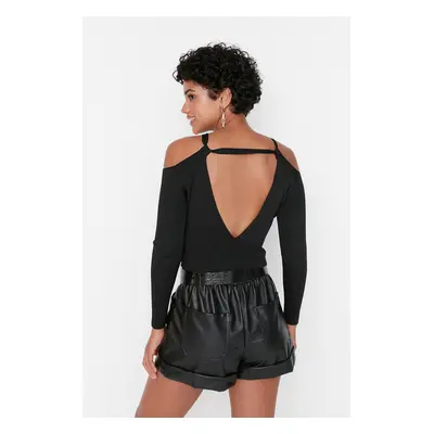 Trendyol Black Crop Back Detail Pletený svetr