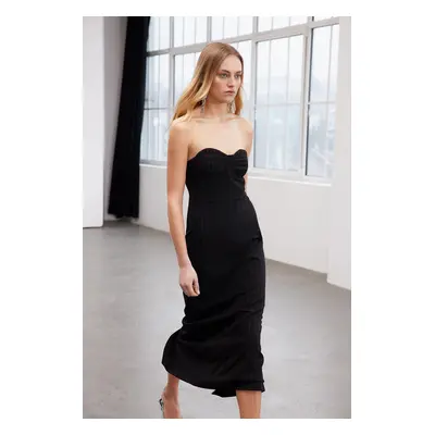 Trendyol Limited Edition Black Wrap-around Strapless Midi Woven Dress