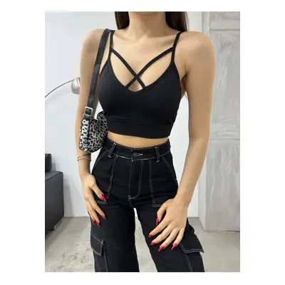 BİKELİFE Dámský přední křížový šňůrkový popruh polstrovaným crop topem bustier