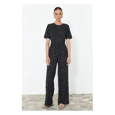 Trendyol Black Polka Dot Patterned Viscose Maxi Woven Jumpsuit