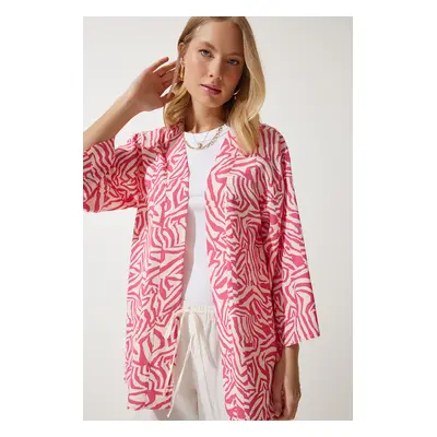 Happiness İstanbul Women's Pink Patterned Viscose Kimono