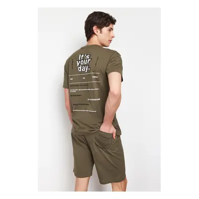 Trendyol Khaki Printed Regular Fit Knitted Shorts Pajamas Set