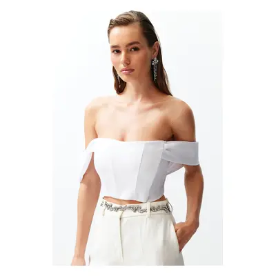 Trendyol White Carmen Collar Woven Bustier