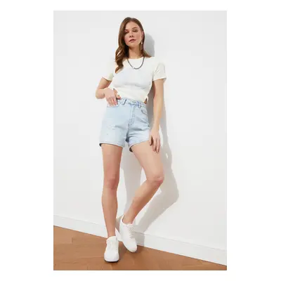 Trendyol Light Blue Ripped Detailed Denim Shorts