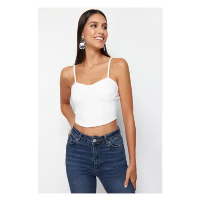 Trendyol White Strappy Crop Knitted Blouse