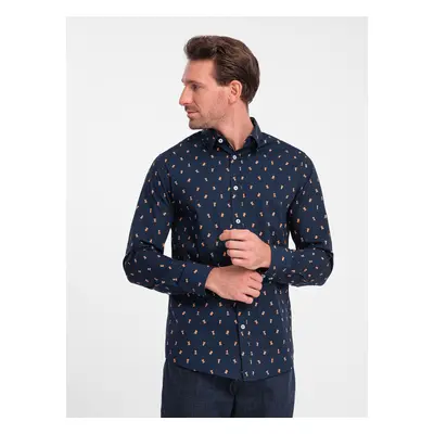 Ombre Men's cotton patterned SLIM FIT shirt - ink