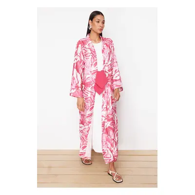 Trendyol Fuchsia Tropical Patterned Long Woven Kimono & Kaftan