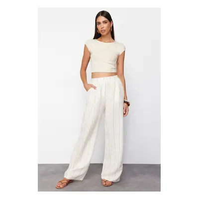 Trendyol Ecru Striped Wide Leg Woven Trousers