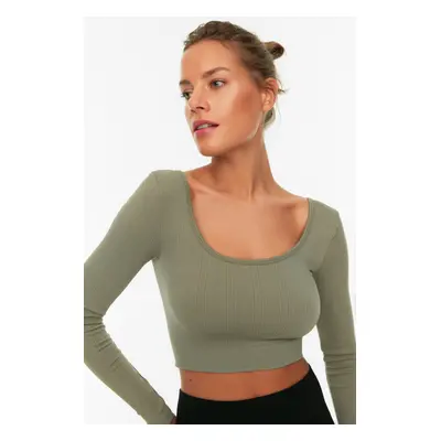 Trendyol Khaki Seamless/Seamless Crop Extra Stretchy Knitted Sports Top/Blouse