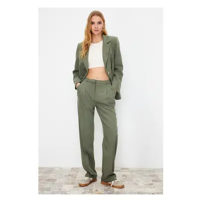 Trendyol Limited Edition Mint Straight/Straight Cut Pleated Woven Fabric Trousers