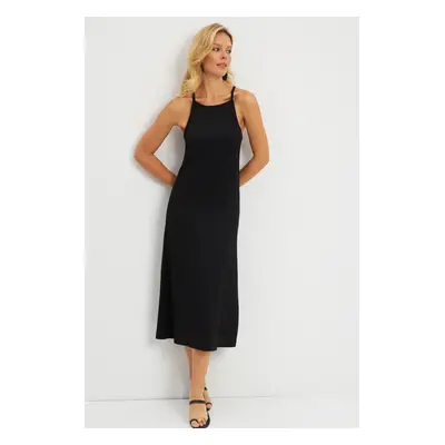 Cool & Sexy Women's Black Wrap Halter Neck Midi Dress