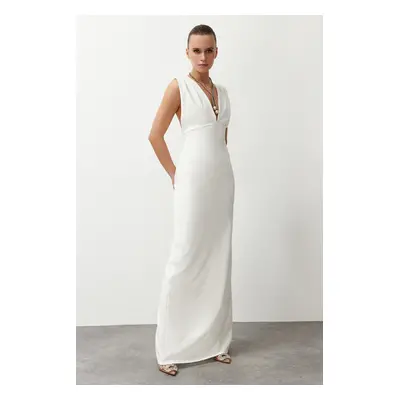 Trendyol White Deep V-neck Woven Long Elegant Evening Dress