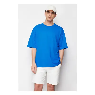 Trendyol Blue Oversize/Wide Cut Basic 100% Cotton T-Shirt