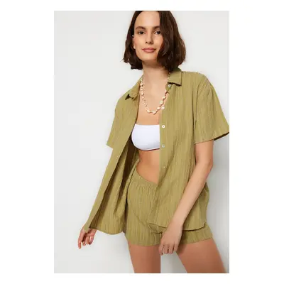 Trendyol Green Woven Linen Blend Shirt Shorts Beach Set