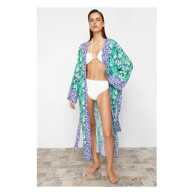 Trendyol Ethnic Patterned Belted Maxi Woven Beach Kimono&Caftan