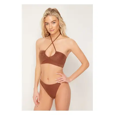 Trendyol Brown Strapless Glitter Bikini Top