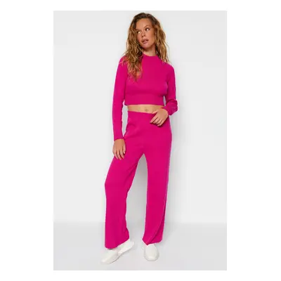 Trendyol Fuchsiový Crop Basic Pletený Dvoudílný Set