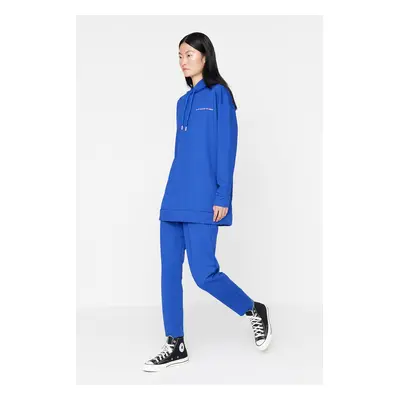 Trendyol Saks Hooded Slogan Printed Knitted Tracksuit