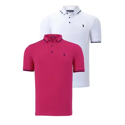 DOUBLE SET T8586 DEWBERRY MEN'S T-SHIRT-FUCHSIA-WHITE