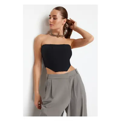 Trendyol černý crop podšitý tkaný korzetový detailovaný bustier