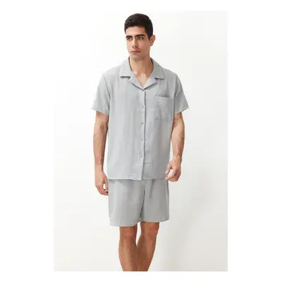 Trendyol Gray Regular Fit Shirt Collar Pajama Set with Woven Shorts