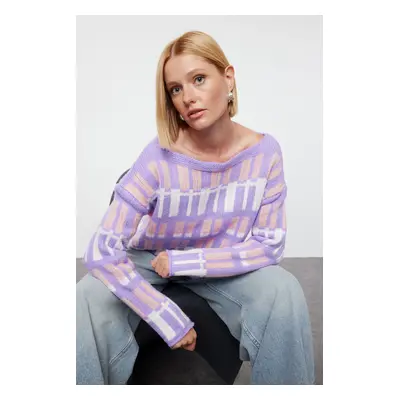 Trendyol Lilac Color Block Knitwear Sweater