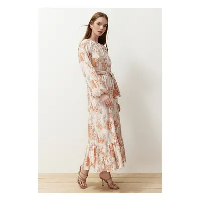 Trendyol Orange Floral Belted Woven Dress