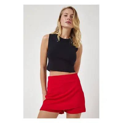 Happiness İstanbul Women's Red Asymmetric Detail Knitted Shorts Skirt