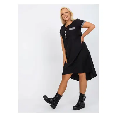 Black asymmetrical cotton dress of larger size