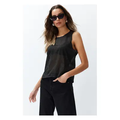 Trendyol Black Transparent Detailed Fine Knitted Blouse