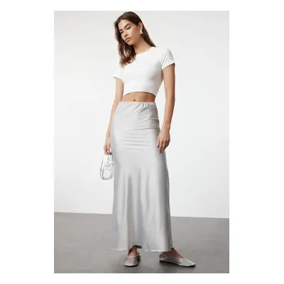 Trendyol Gray Satin Fish Shape Maxi Length Woven Skirt