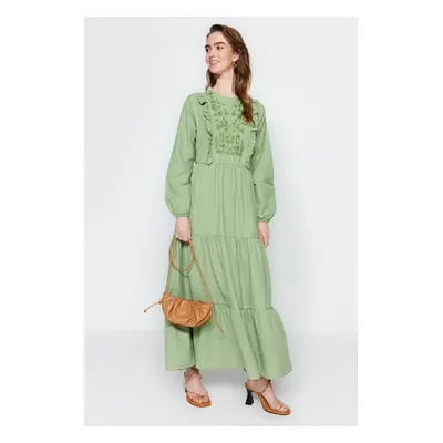 Trendyol Khaki Ruffle Detailed Embroidered Woven Dress