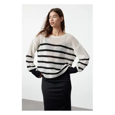 Trendyol Ecru Striped Knitwear Sweater