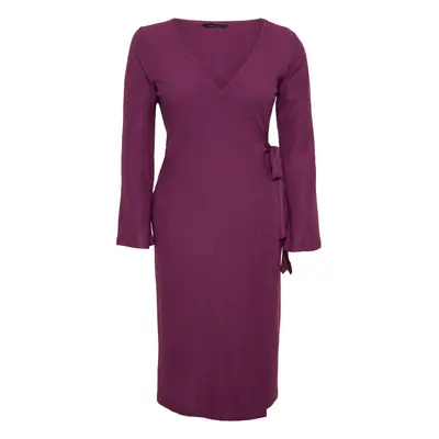 Trendyol Curve Dark Purple Double Breasted Midi Knitted Dress