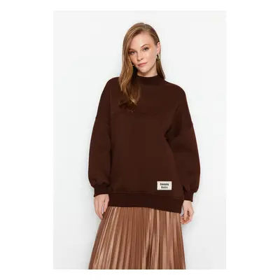 Trendyol Brown Oversize Knitted Polar Fleece Inside Furry Sweatshirt