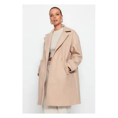 Trendyol Beige Oversize široký střih s dlouhým prošívaným kabátem