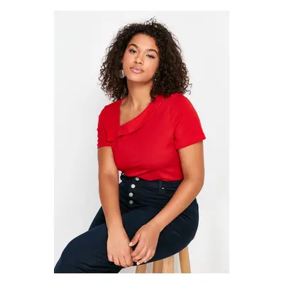 Trendyol Curve Red Asymmetric Collar Knitted Blouse