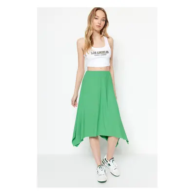 Trendyol Green Ruffle Asymmetrical High Waist Midi Stretch Knitted Skirt